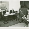 Radio Corporation of America (RCA) - Lenox R. Lohr (President of National Broadcasting Company), David Sarnoff and (President of RCA) and Grover Whalen signing contracts while being filmed for television