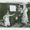 Radio Corporation of America (RCA) - Bud Abbott (in costume as Father Time), Lou Costello (in costume as baby), and Grover Whalen with Bulova Talking Clock