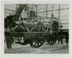 Railroads on Parade - John Bull train being lifted into building