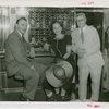 Railroads on Parade - Marguerite Temple (actress and one-millionth visitor to Coronation Scot), Louis Beale (United Kingdom General Commissioner to Fair) and L.G. Coleman (Railroad Exhibit Commissioner) in lounge car