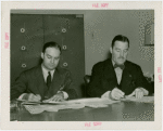 Restaurants - Schaefer Brewing Company - Grover Whalen and Rudolph Schaefer (President) signing contracts
