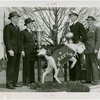 Sports - E.W. McKee, Howard Fanigan, Caption of Navy crew team and Christy Walsh with trophies and stuffed goat