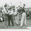 Sports - Baseball - Joe Cronin showing boys how to bat