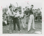 Sports - Baseball - Joe Cronin showing boys how to bat