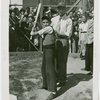 Sports - Baseball - Joe Gordon teaching boy how to bat