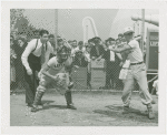 Sports - Baseball - Joe DiMaggio umpping Rightys versus Leftys game