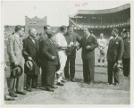 Sports - Baseball - Ruth, Babe - Holding Trylon and Perisphere trophy with Fiorello LaGuardia, Grover Whalen and others