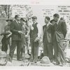 Sports - Whalen, Grover - Bill Terry, Grover Whalen, Mel Ott and Carl Hubbell on stage with boy scouts