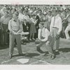 Sports - Whalen, Grover - Playing baseball with Bill Dickey and Lou Gehrig as crowd watches