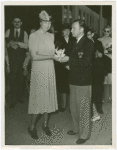 Sweden Participation - Eleanor Roosevelt receiving flower from man