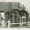 Theme Center - Trylon and Perisphere - Ceremonies - Edward Stettinius, Jr. (U.S. Secretary of State) giving speech at driving of first rivet of Perisphere