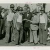 Theme Center - Trylon and Perisphere - Ceremonies - Fiorello LaGuardia congratulating construction workers with Grover Whalen and L.A. Paddock