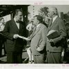 Theme Center - Trylon and Perisphere - Ceremonies - Grover Whalen, Fiorello LaGuardia and L.A. Paddock with Certificate of Completion