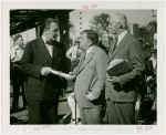 Theme Center - Trylon and Perisphere - Ceremonies - Grover Whalen, Fiorello LaGuardia and L.A. Paddock with Certificate of Completion