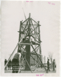 Theme Center - Trylon and Perisphere - Construction - Working surveying under framework