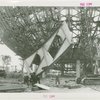 Theme Center - Trylon and Perisphere - Construction - Workers hoisting steel frame for Perisphere