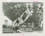 Theme Center - Trylon and Perisphere - Construction - Workers hoisting steel frame for Perisphere