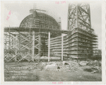 Theme Center - Trylon and Perisphere - Construction - Scaffolding on Trylon and Perisphere