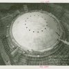 Theme Center - Trylon and Perisphere - Construction - Workers on scaffolding painting Perisphere