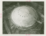 Theme Center - Trylon and Perisphere - Construction - Workers on scaffolding painting Perisphere
