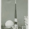 Theme Center - Trylon and Perisphere - Construction - Trylon stripped of sheeting, and Perisphere