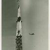 Theme Center - Trylon and Perisphere - Construction - Trylon with scaffold and airplane