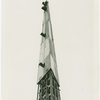 Theme Center - Trylon and Perisphere - Construction - Trylon with man raising flag