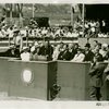 Theme Center - Trylon and Perisphere - Dedication - Fiorello LaGuardia giving speech with Grover Whalen and others in attendance