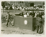 Theme Center - Trylon and Perisphere - Dedication - Fiorello LaGuardia giving speech with Grover Whalen and others in attendance