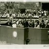 Theme Center - Trylon and Perisphere - Dedication - Fiorello LaGuardia giving speech with Grover Whalen and others in attendance