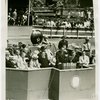 Theme Center - Trylon and Perisphere - Dedication - Grover Whalen giving speech with Fiorello LaGuardia and others in attendance