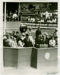 Theme Center - Trylon and Perisphere - Dedication - Grover Whalen giving speech with Fiorello LaGuardia and others in attendance