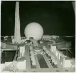 Theme Center - Trylon and Perisphere - Architect constructing model of Trylon, Perisphere and Constitution Mall