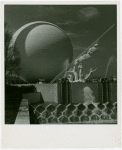 Theme Center - Trylon and Perisphere - View of Perisphere with sculpture and fountain in foreground
