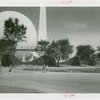 Theme Center - Trylon and Perisphere - View of Trylon and Perisphere through trees