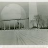 Theme Center - Trylon and Perisphere - View across snow-covered grounds
