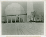 Theme Center - Trylon and Perisphere - View across snow-covered grounds