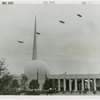 Theme Center - Trylon and Perisphere - With dirigibles in air