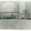 Theme Center - Trylon and Perisphere - Aerial view in snow