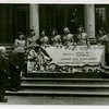 Ticket Sales - Harvey Gibson and Fiorello LaGuardia with cashiers holding giant ticket