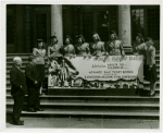 Ticket Sales - Harvey Gibson and Fiorello LaGuardia with cashiers holding giant ticket