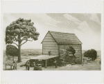 Tobacco Exhibit - Close-up of painting of tobacco curing in barn