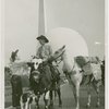 Transportation to Fair - Man with bull, horse and dog