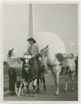 Transportation to Fair - Man with bull, horse and dog