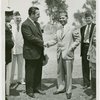 Veterans - Temple of Peace - Grover Whalen shaking hands with man at proposed Veterans Temple of Peace site