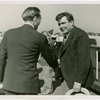 Wendell Wilkie greeting newspaper reporter