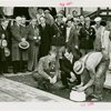 Westinghouse - Time Capsule - Grover Whalen and others sealing time capsule in ground while crowd watches