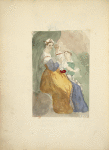 Two seated women, one holding a baby