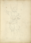 Man in breeches and doublet with sword, viewed from the back