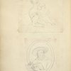 Mother and baby; Man in wide brimmed hat holding a sketchbook